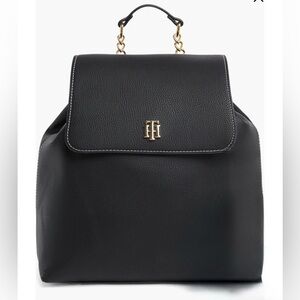 NWOT Tommy Hilfiger Black Leather Backpack with pouch